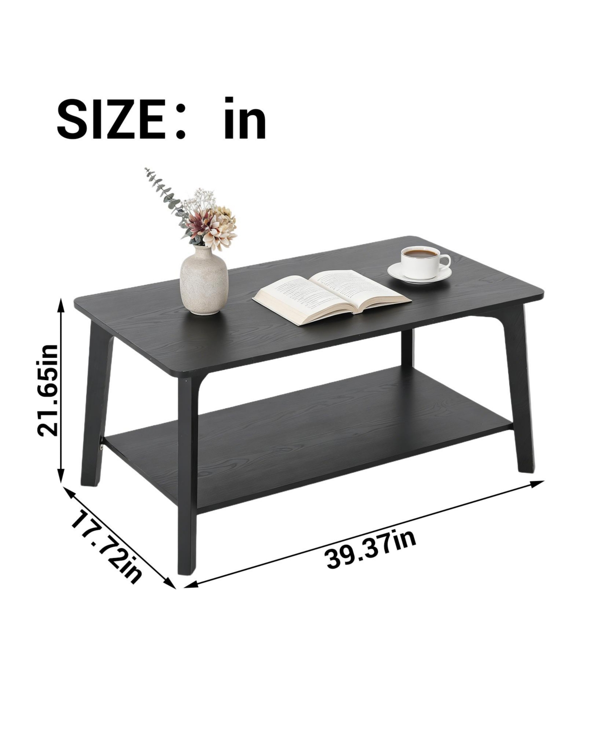 homfan Modern 2-Tier Coffee Table with Storage Shelf, Curved Edges and Tapered Legs, 21.7" x 39.4" x 17.7" Living Room Center Table