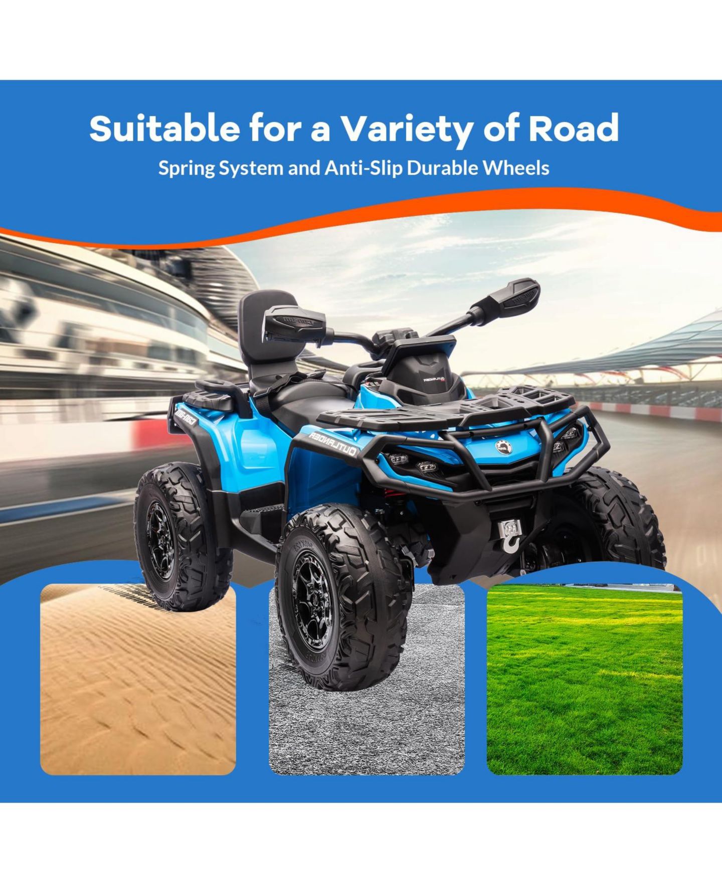 Детская игрушка homfan 12V 2-Seater ATV Ride-On with Remote Control, LED Lights & 2 Speeds, Ages 3-8, цвет: Синий — фото 3
