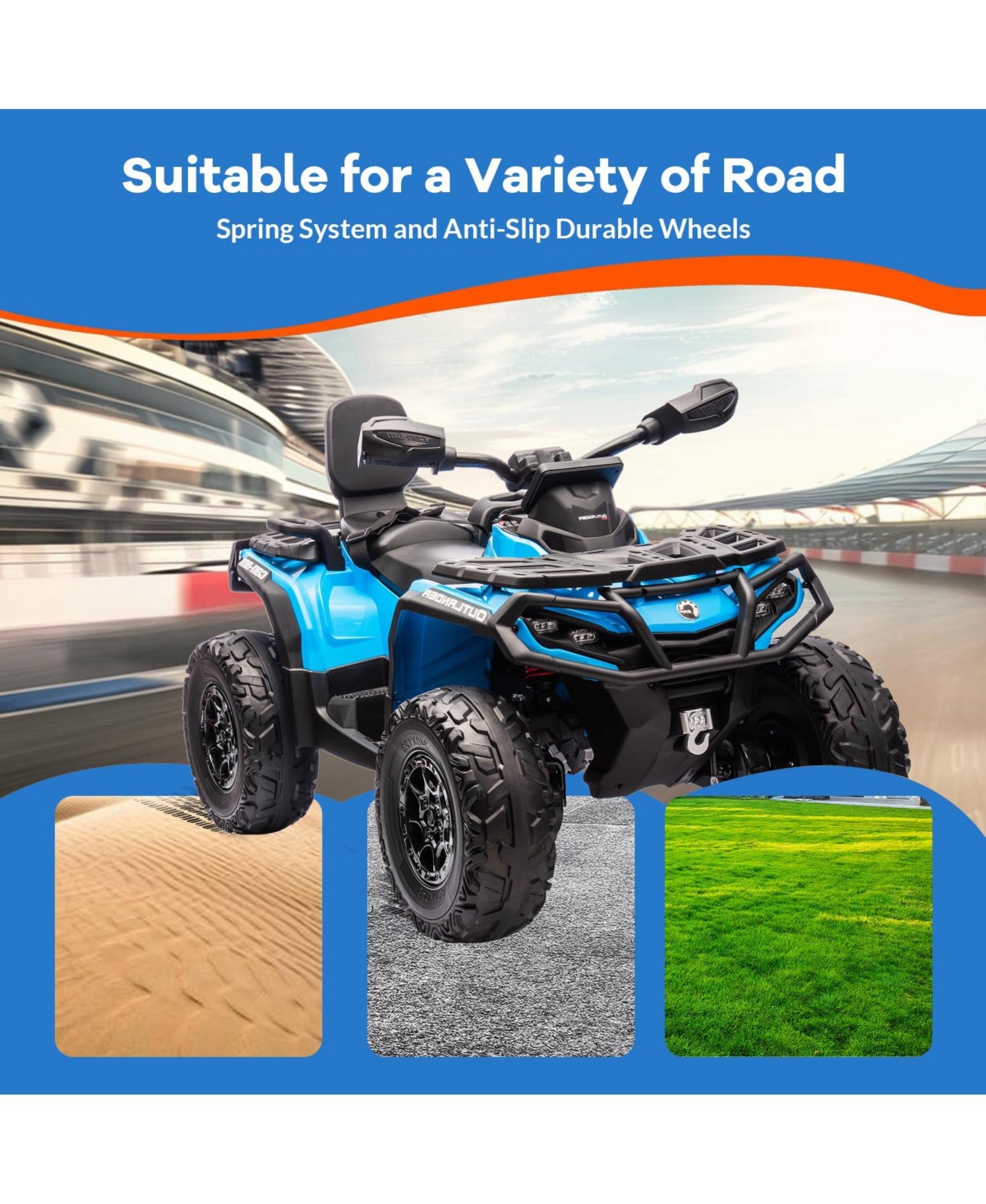 homfan 12V 2-Seater Atv Ride-On, 4-Wheeler with Led Lights, Wireless Music, Usb, Spring Suspension, Remote Control, 2 Speeds for Ages 3-8