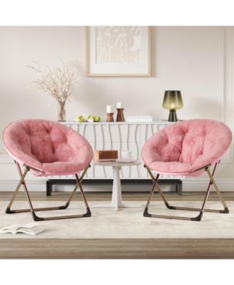  Folding Faux Fur Saucer Chair Set of 2 - 300 lbs Capacity, No Assembly, for Bedroom and Living Room
