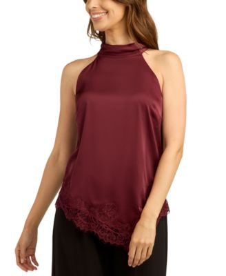 Juniors' Stretch Satin Halter Sleeveless Top