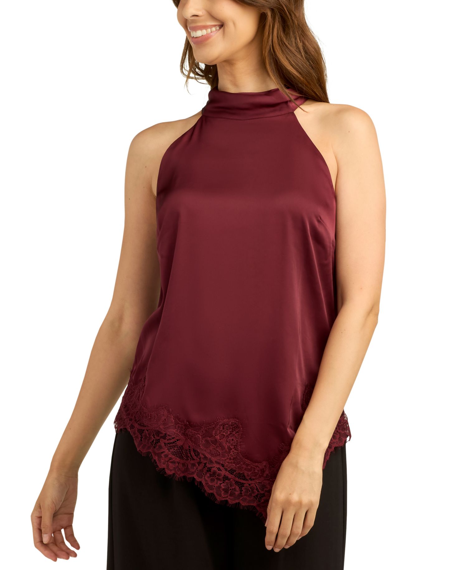 Juniors' Stretch Satin Halter Sleeveless Top
