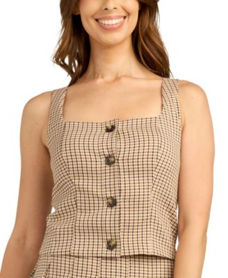 Juniors' Square Neck Button-Front Tank Top