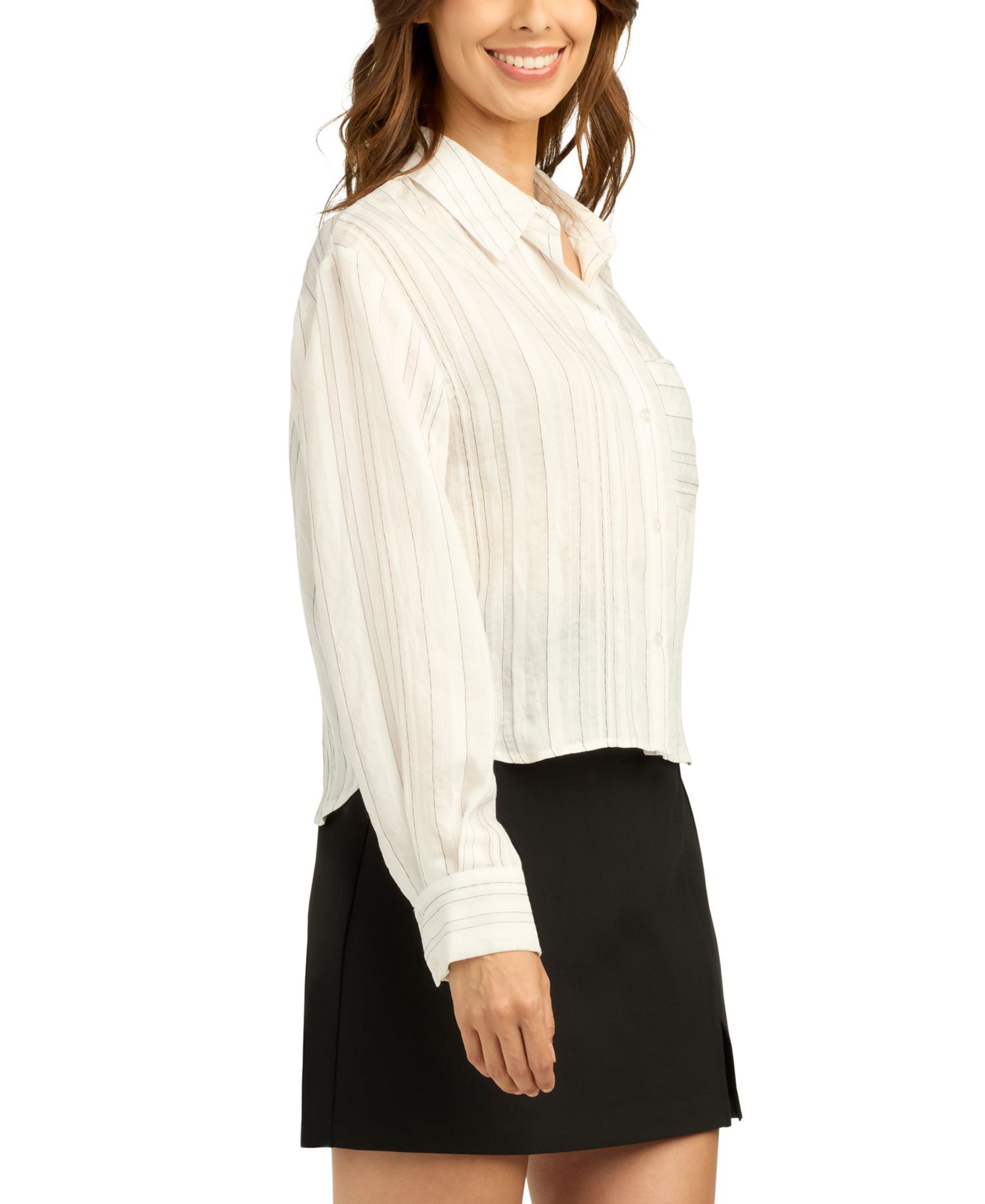 Juniors' Striped Collared Button-Up Shirt