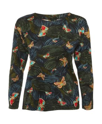 Women's Vintage Butterfly and Leaf Print Jersey Top