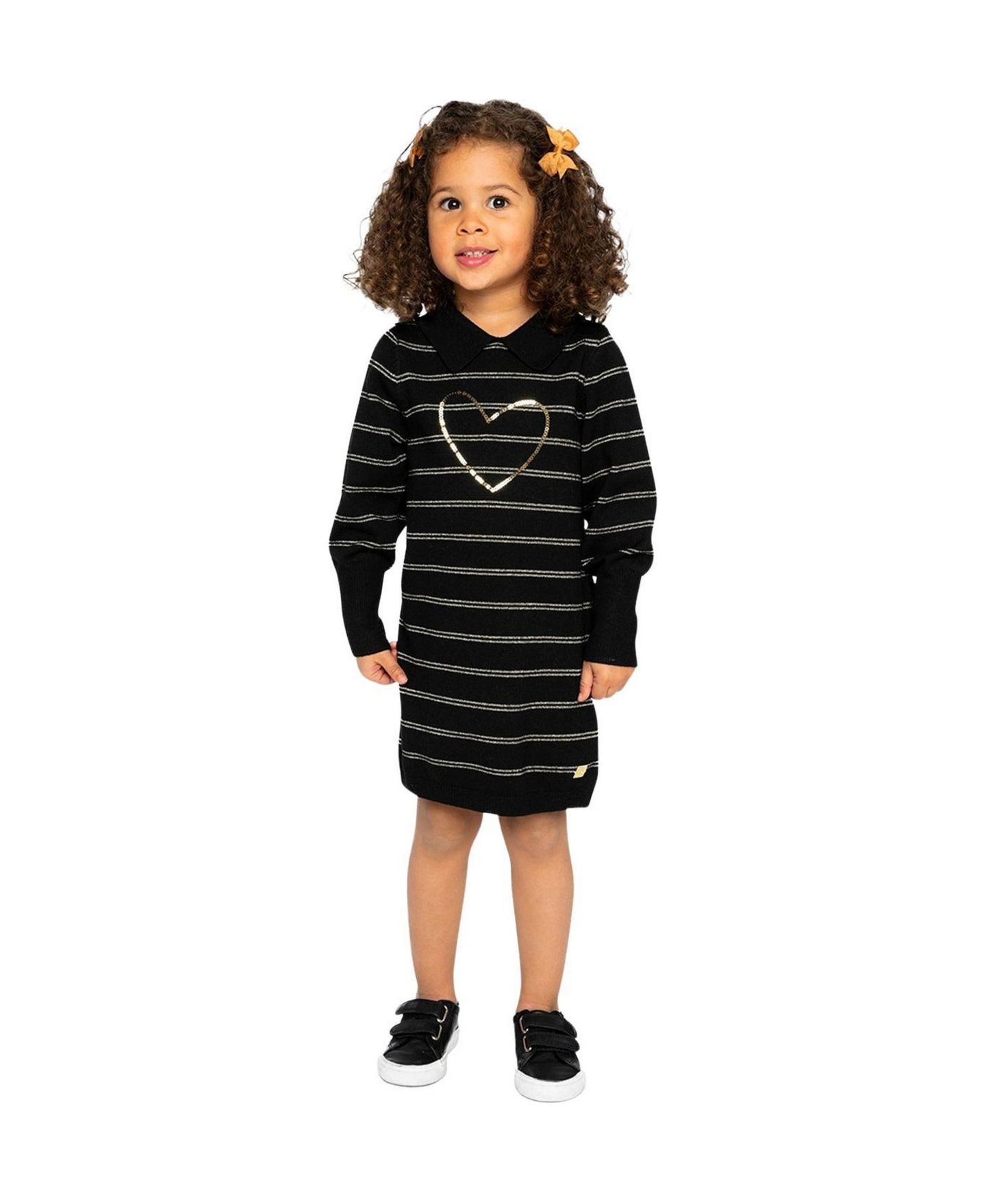 Платье Deux par Deux Knitted Dress для девочек, цвет: Чёрный / Золотой — фото 2