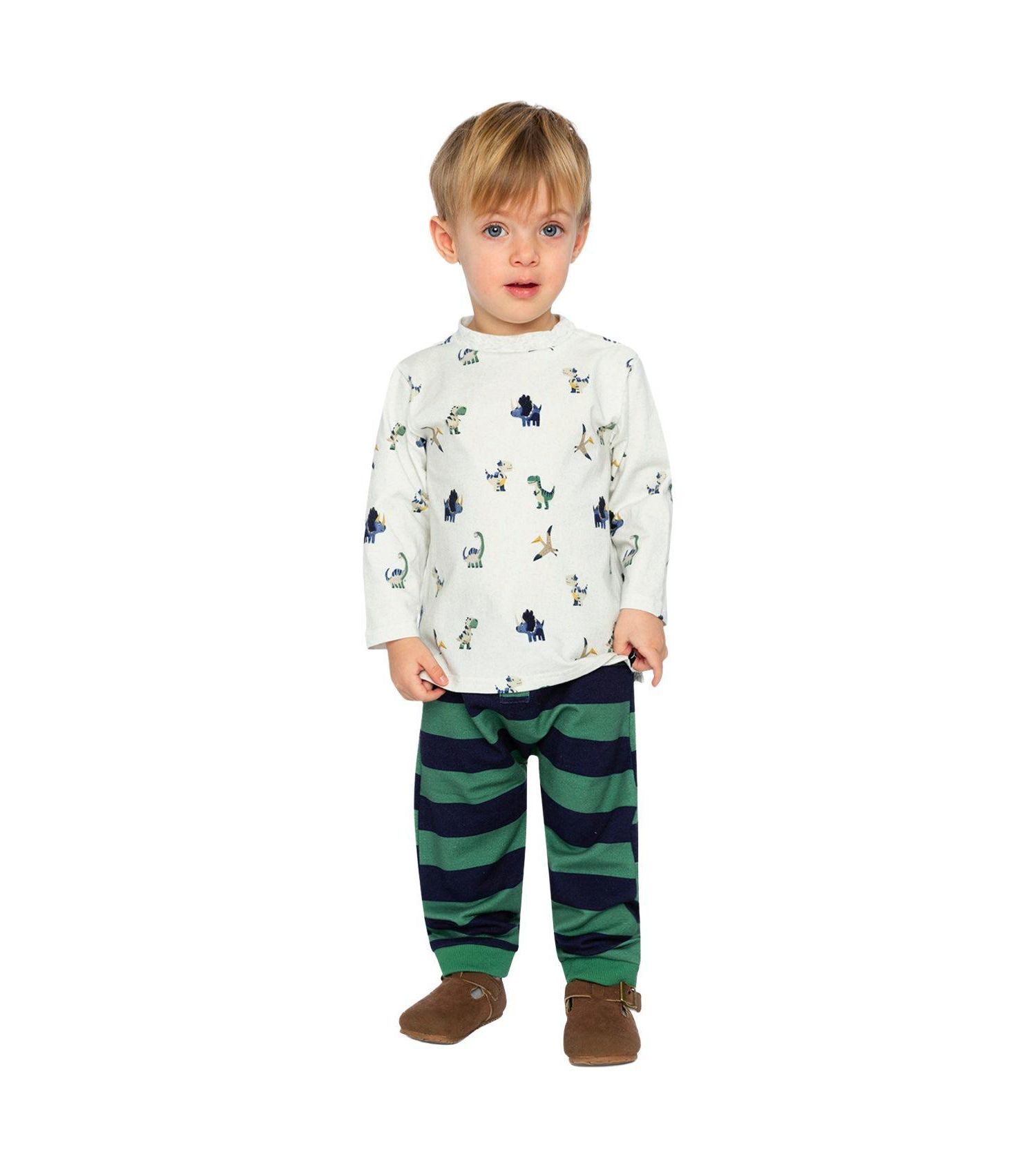Baby Boy (6M-24M) Cotton T-Shirt and Fleece Pant Set Dinosaur Print