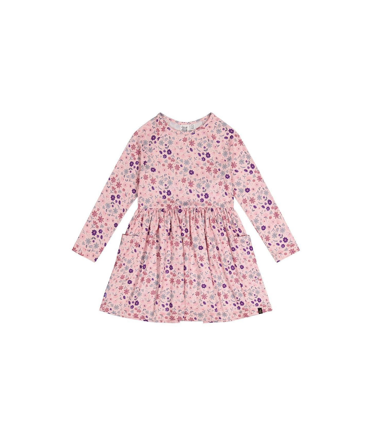 Платье Deux par Deux Long Sleeve Dress Print Daisies для девочек, цвет: Розовый с принтом — фото 1