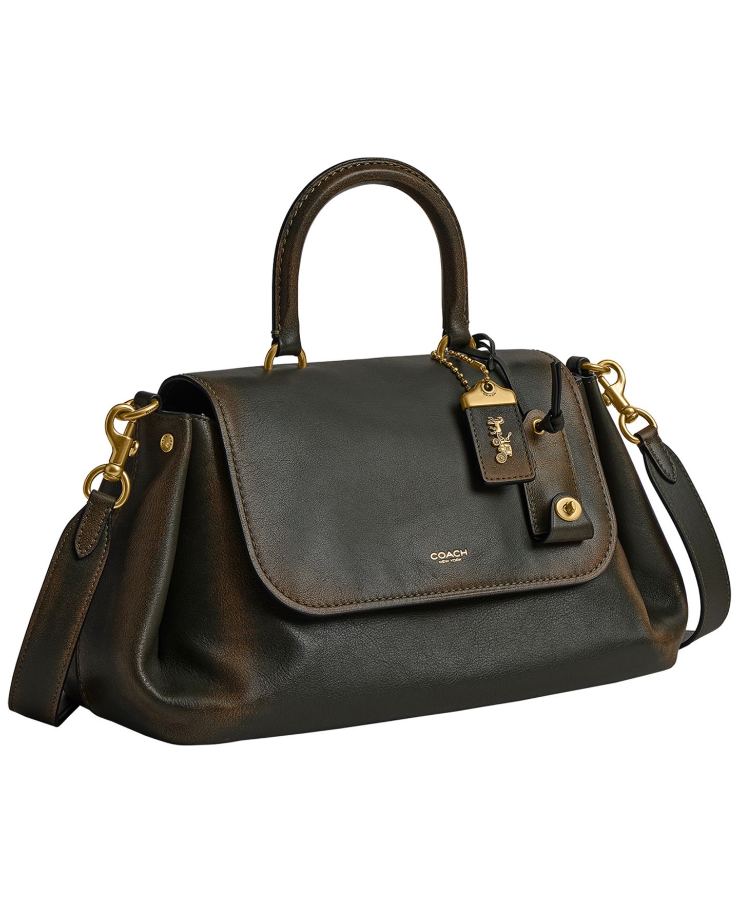 Женская сумка COACH Slouchy Rogue Medium Loved Leather Top Handle, цвет: Латунный / Тёмный зелёный — фото 4