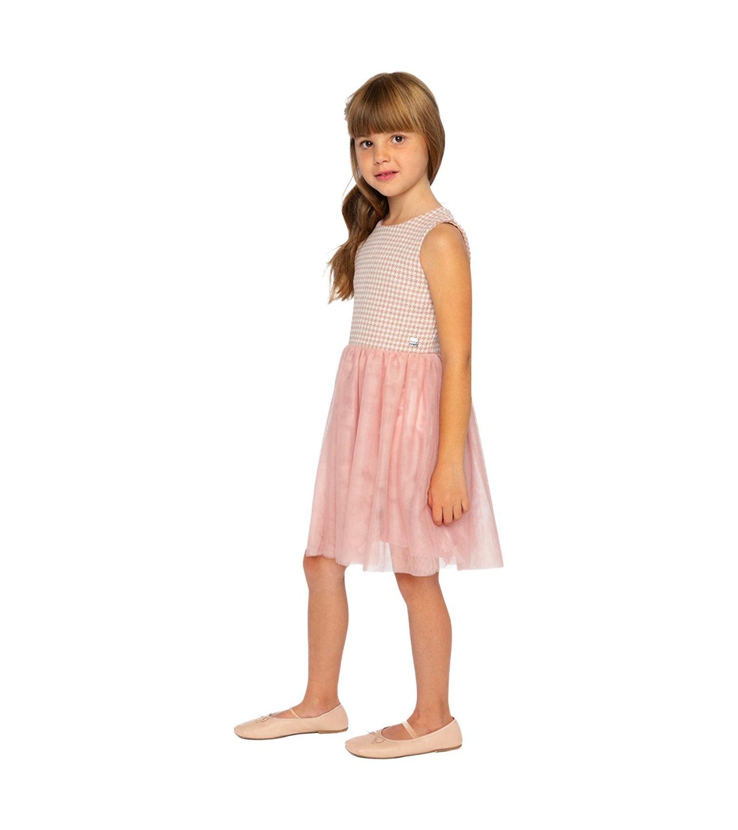Little and Big Girl 6-14 Bi-Material Sleeveless Dress Houndstooth