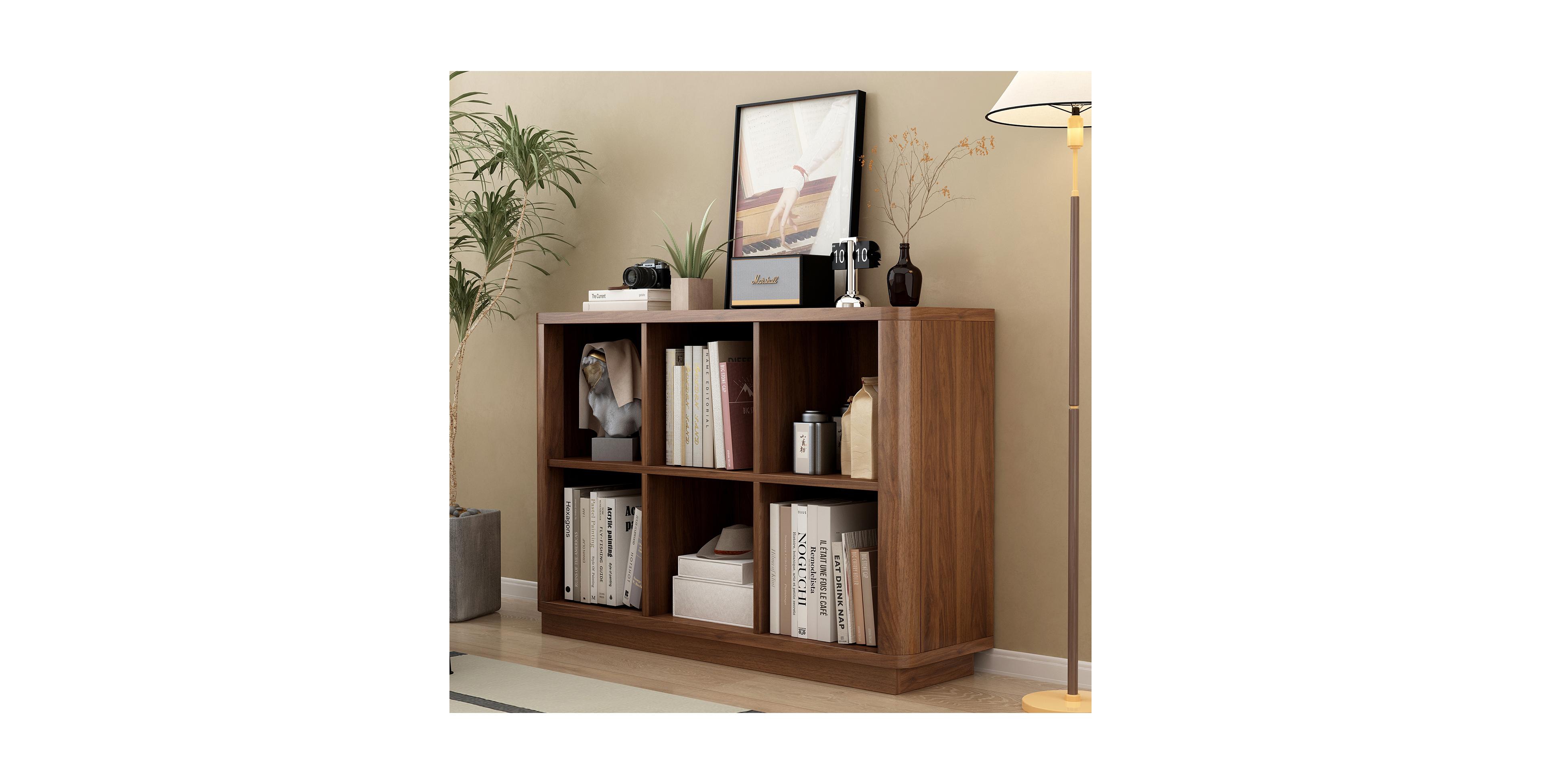 flynama 40 Inch Wide 6-Cube Curved Edge Low Horizontal Farmhouse Bookcase