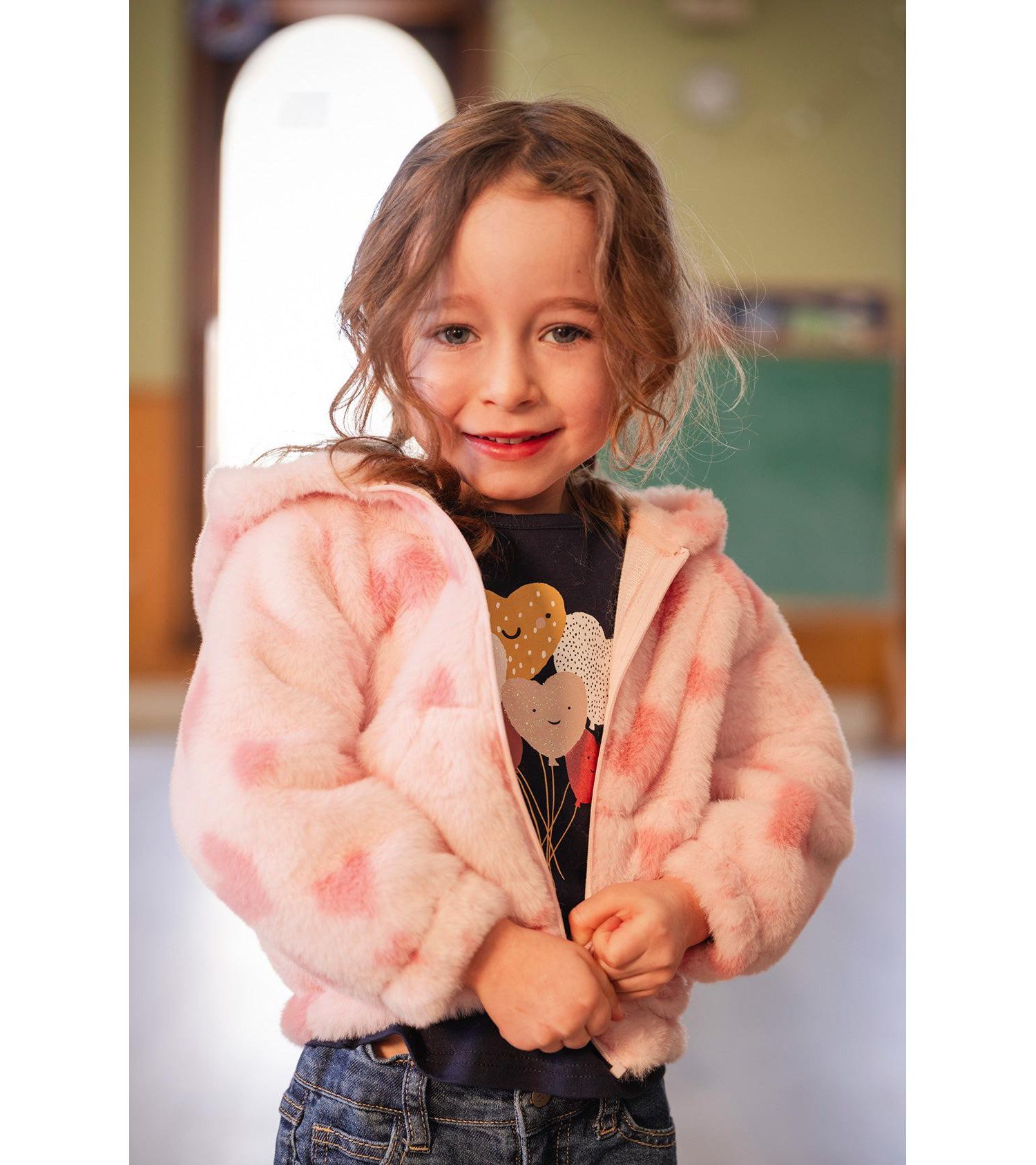 Little and Big Girl (6-8) Hooded Full Zip Faux Fur Jacket