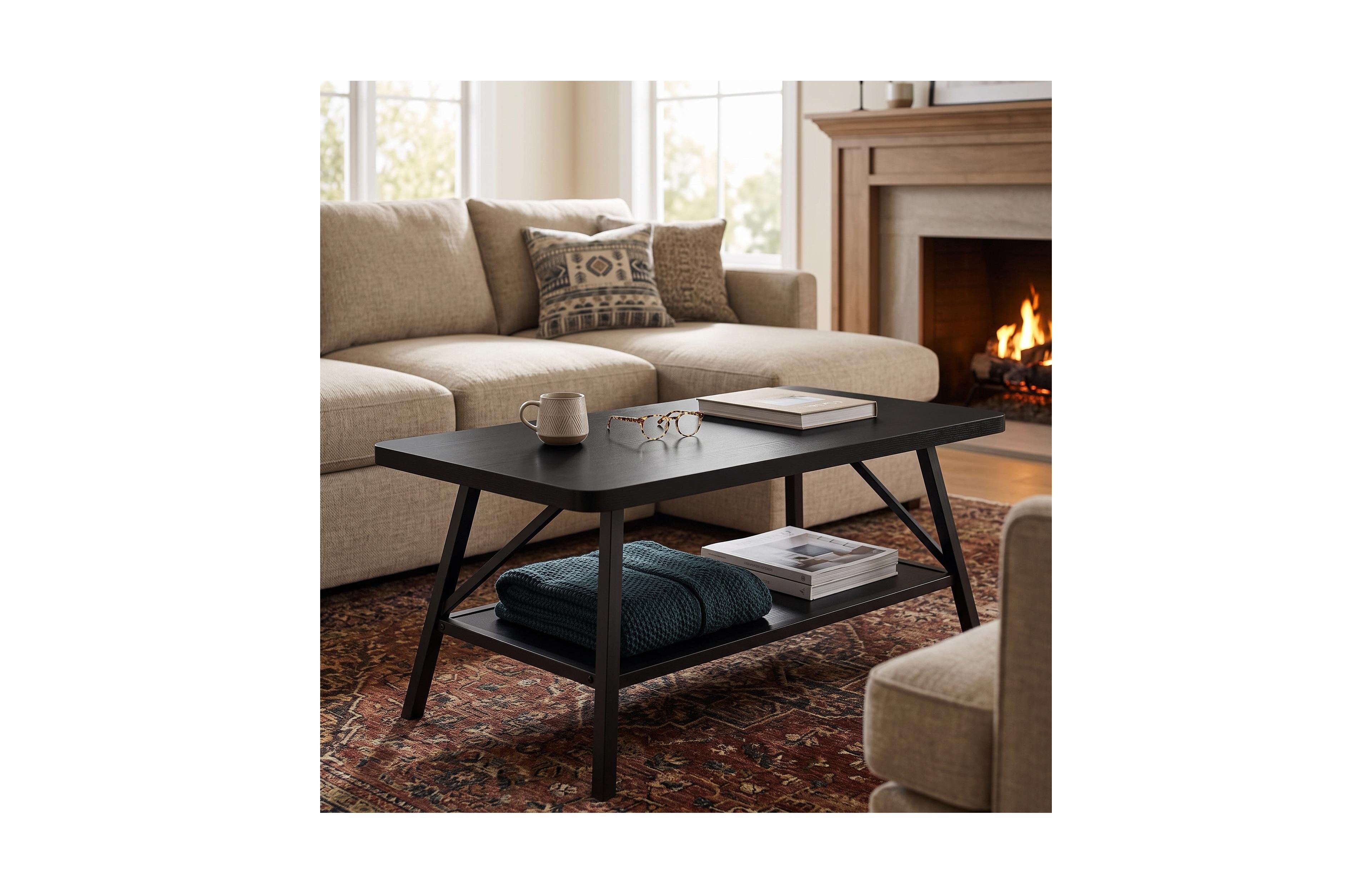 gaomon Rectangle Coffee Table for Living Room with Round Corners, Industrial Small 2-Tier Storage Shelf, Easy Assembly