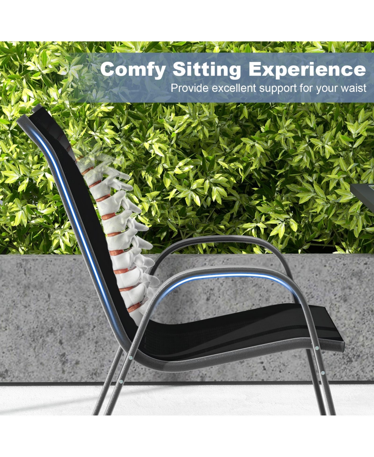 Costway Patio Dining Chairs Stackable Armrest Space Saving Garden