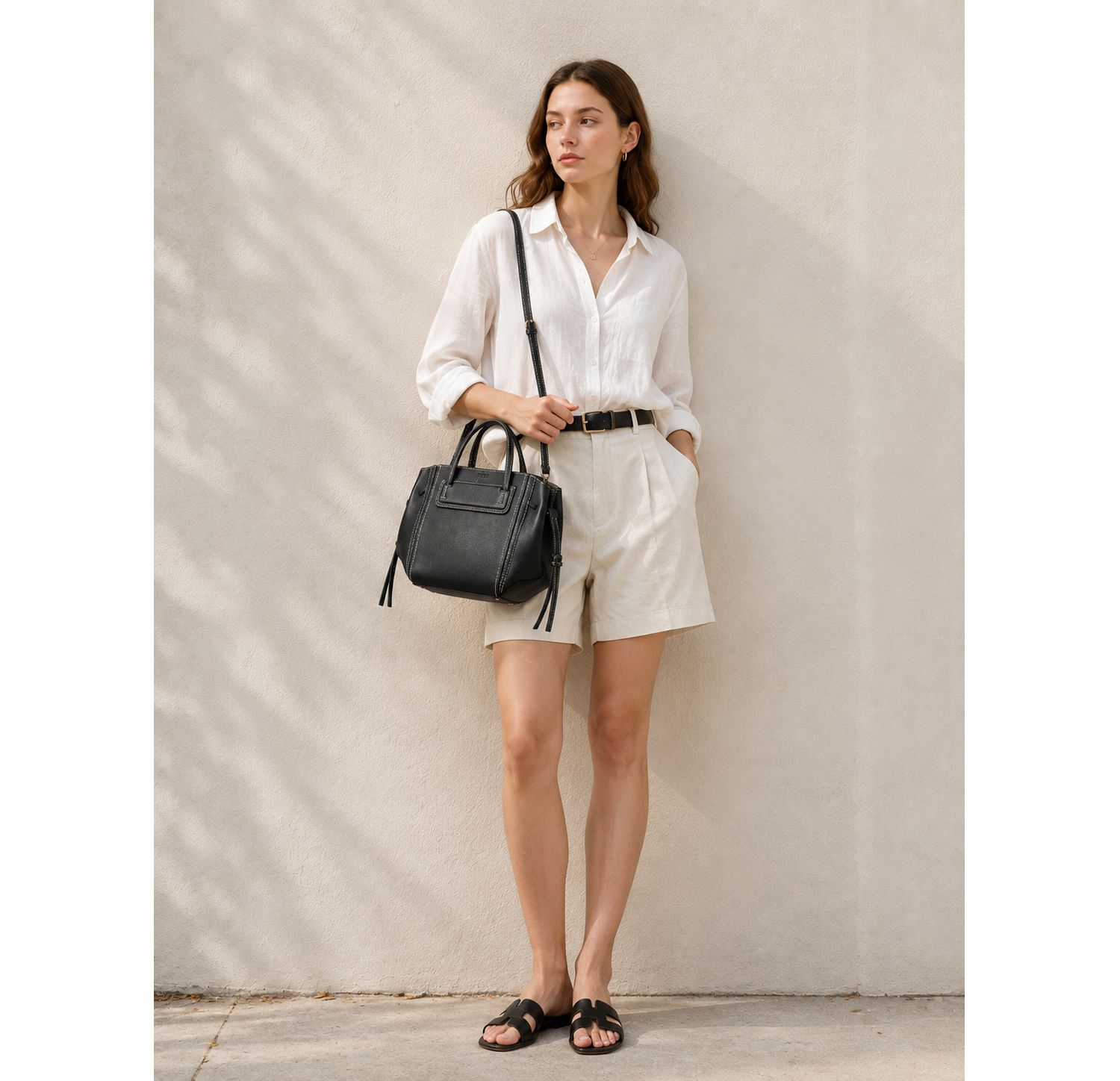 Hadley Leather Tote Bag Structured Shoulder Purse Minimalist Convertible Crossbody with Top Handles