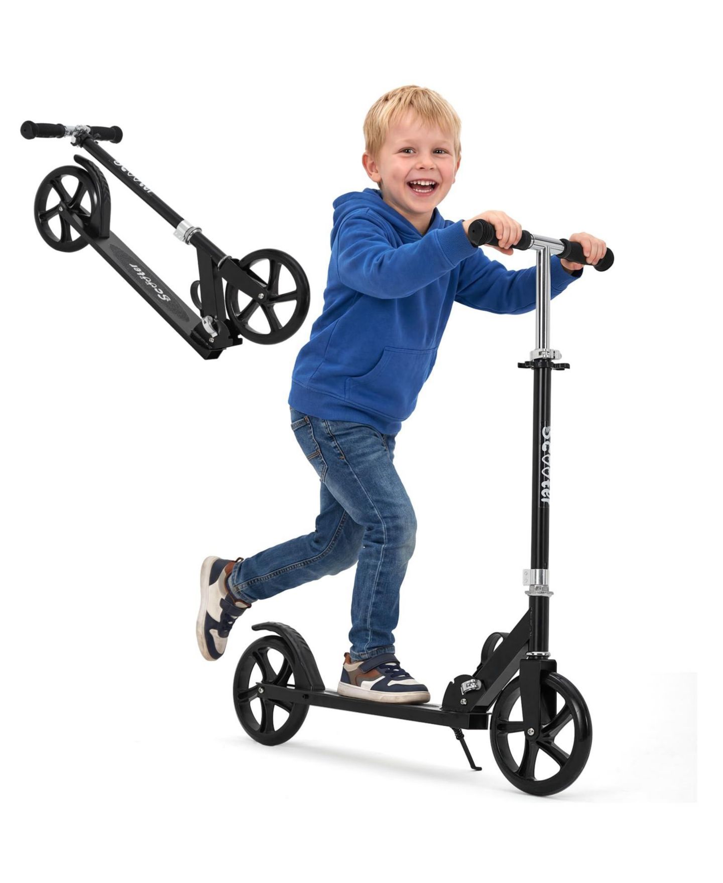 Детская игрушка homfan Big Wheels Adjustable Handlebar Foldable Scooter, Ages 3-6, цвет: Чёрный — фото 8