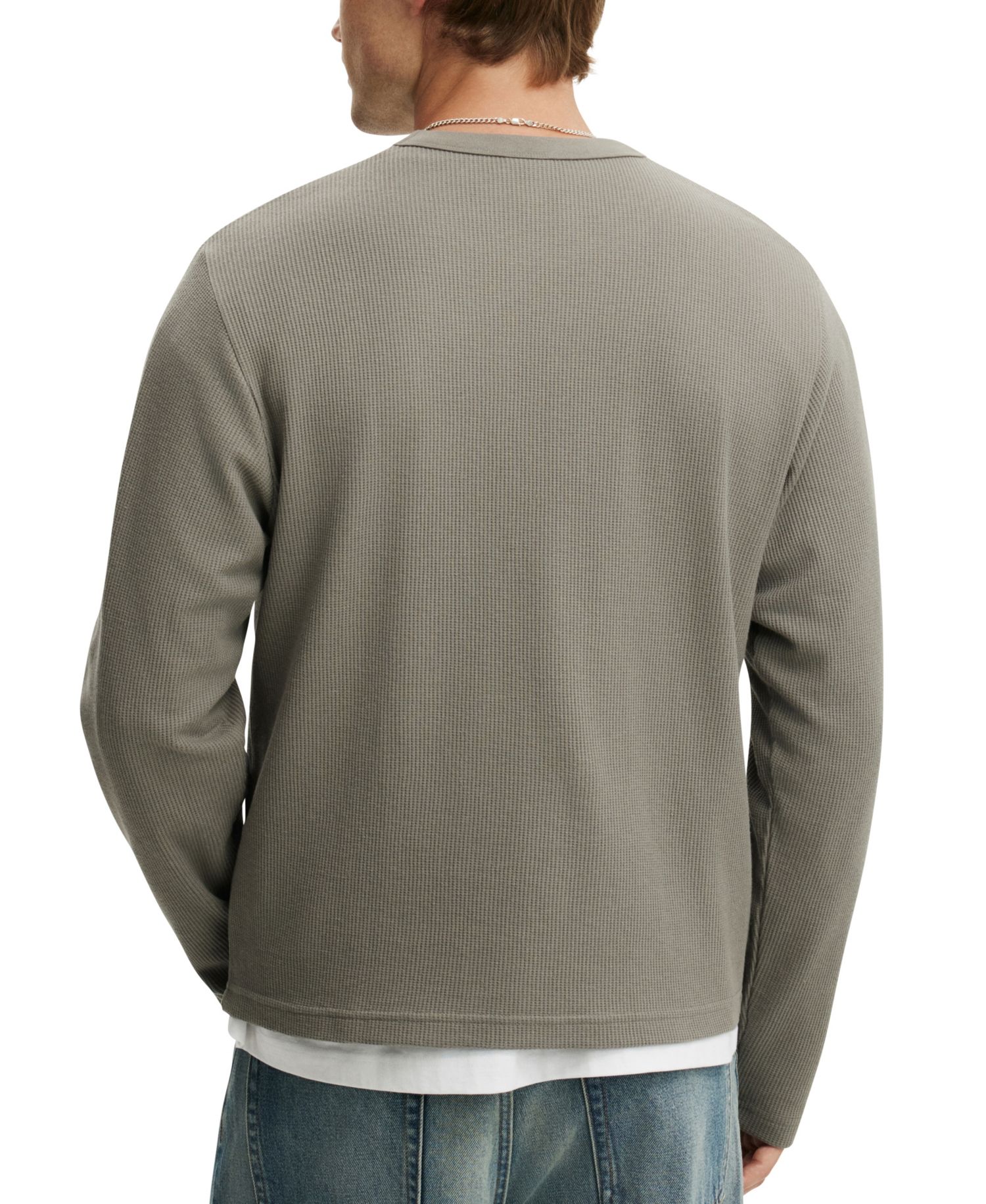 Men's Cropped-Fit Waffle Textured Long-Sleeve T-Shirt