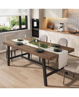 4-Person Dining Set  70.87" large kitchen dining table with a sturdy metal frame + 4 genuine leather-upholstered kitchen chairs