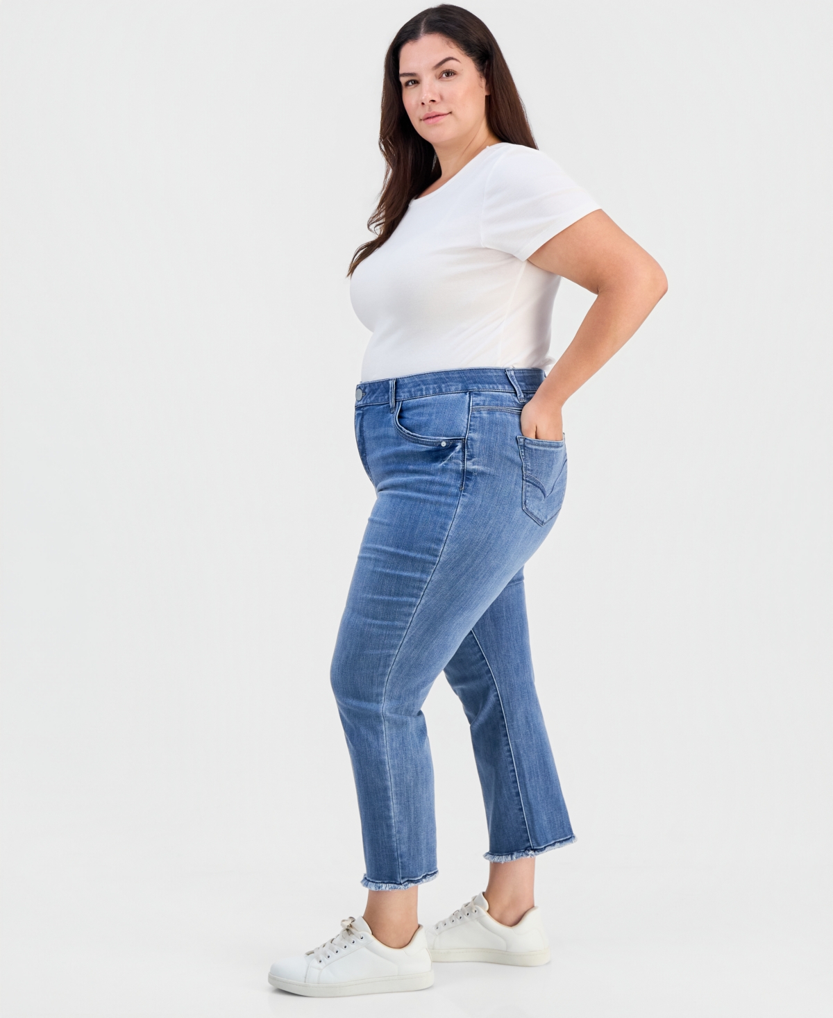 Democracy Plus High-Waisted Straight-Leg Frayed-Hem Jeans