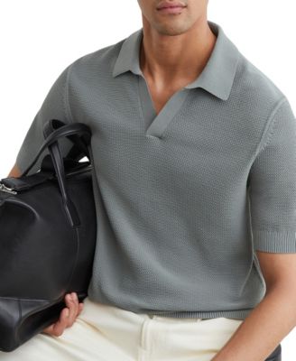 Men's Leon Cotton-Blend Basket-Stitch Open-Collar Polo Shirt