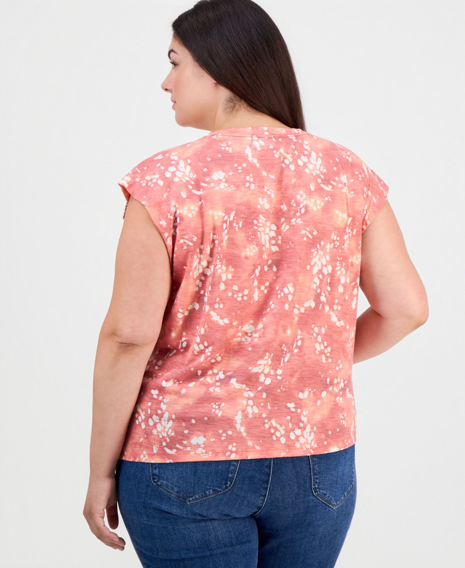Plus Size Extended-Shoulder Printed Ruched T-Shirt