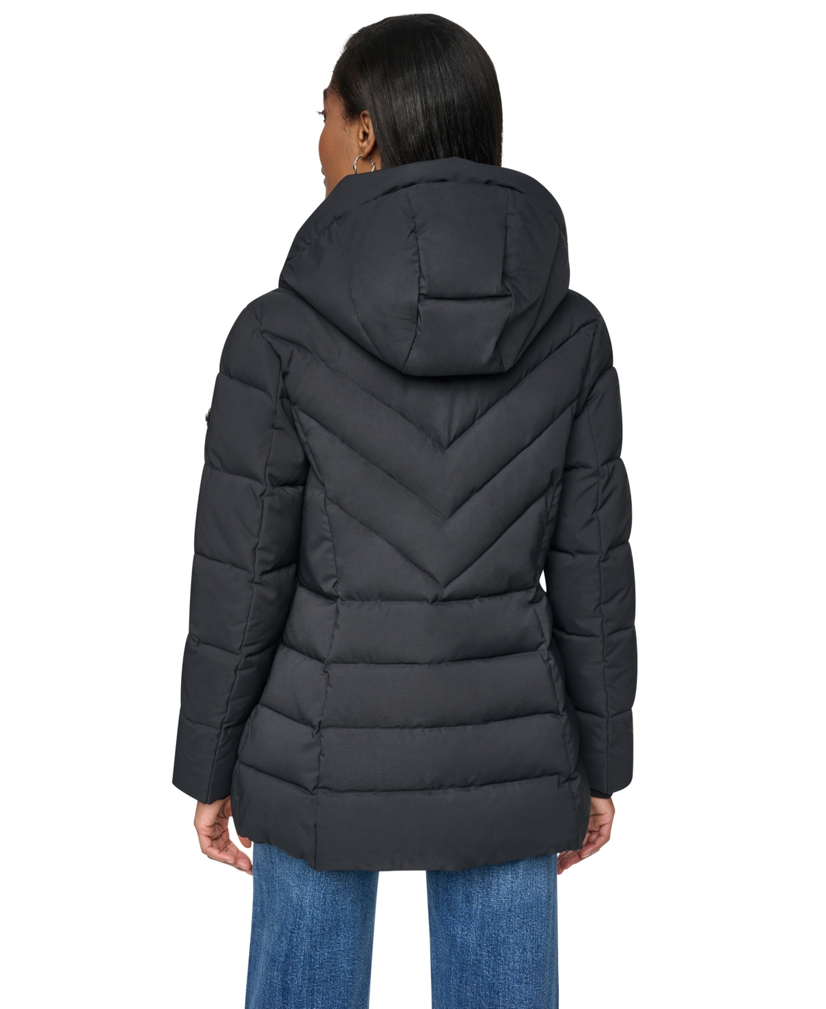 Dkny Women's Bibbed Knit Collar Puffer Coat