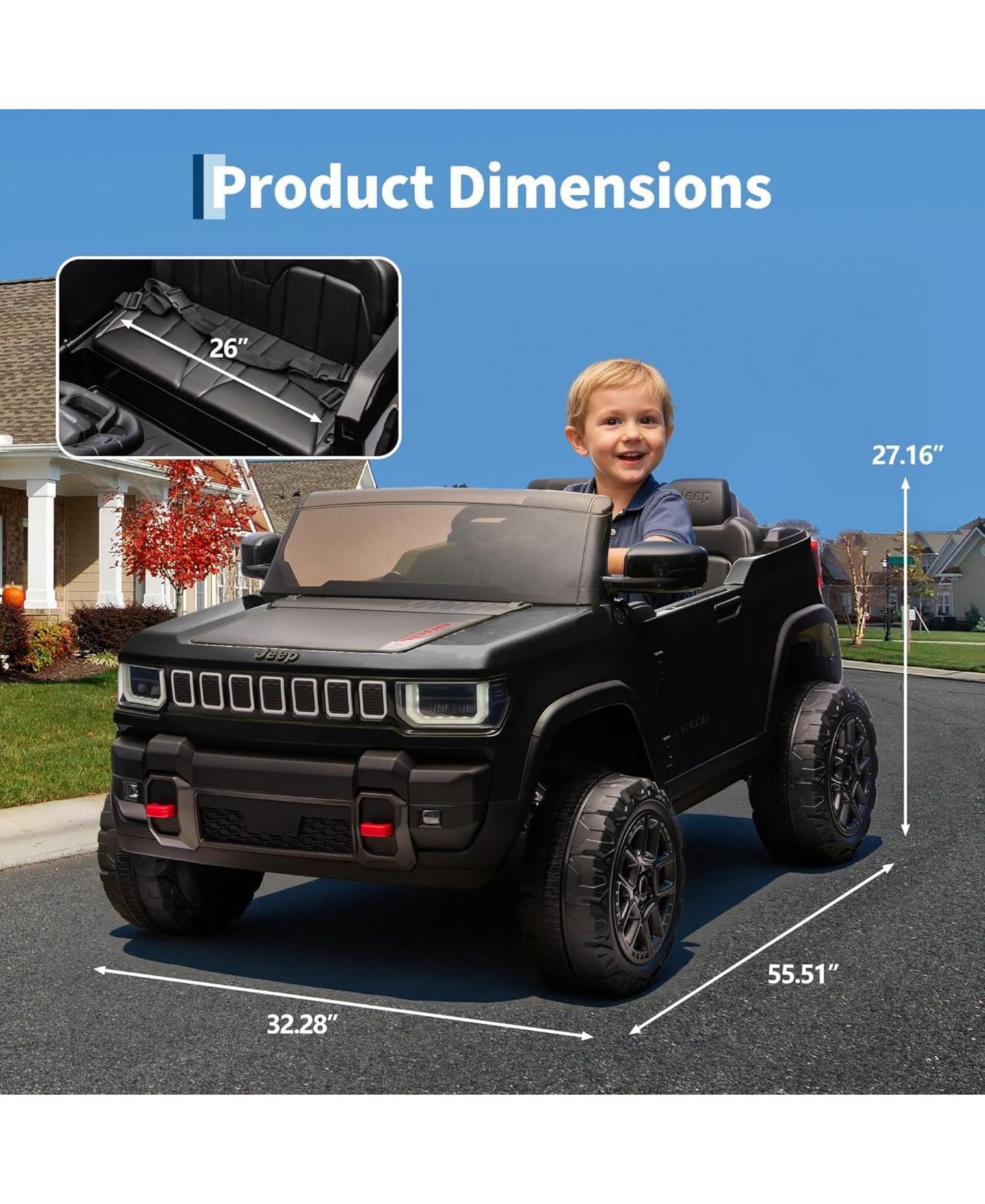 Детская игрушка homfan 41.7" x 27.2" x 13.8" Licensed 24V 2-Seater Electric Ride On Car, Ages 3-6, цвет: Чёрный — фото 2