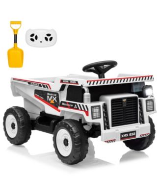 12V Ride-On Dump Truck, 4-Wheeler Electric Construction Vehicle with Remote Control, Dump Bed, Shovel, LED Lights, Music