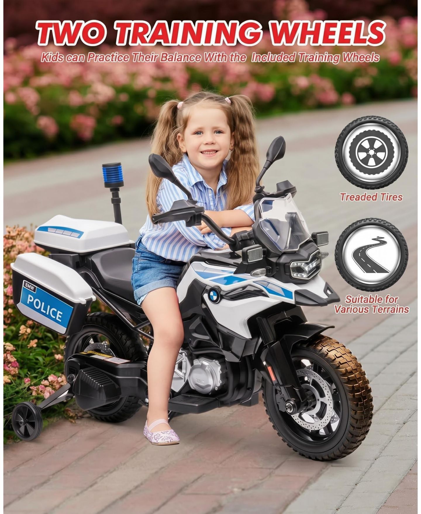 Детская игрушка homfan Licensed Police Motorcycle 12V Electric Ride-On with Training Wheels, 3–8 лет — фото 6