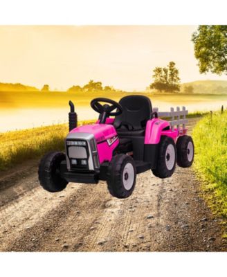 12V Kids Electric Ride-On Tractor with Trailer - Remote Control - 7-LED Headlights - 2+1 Gear Shift - USB Music Player - Slow Start