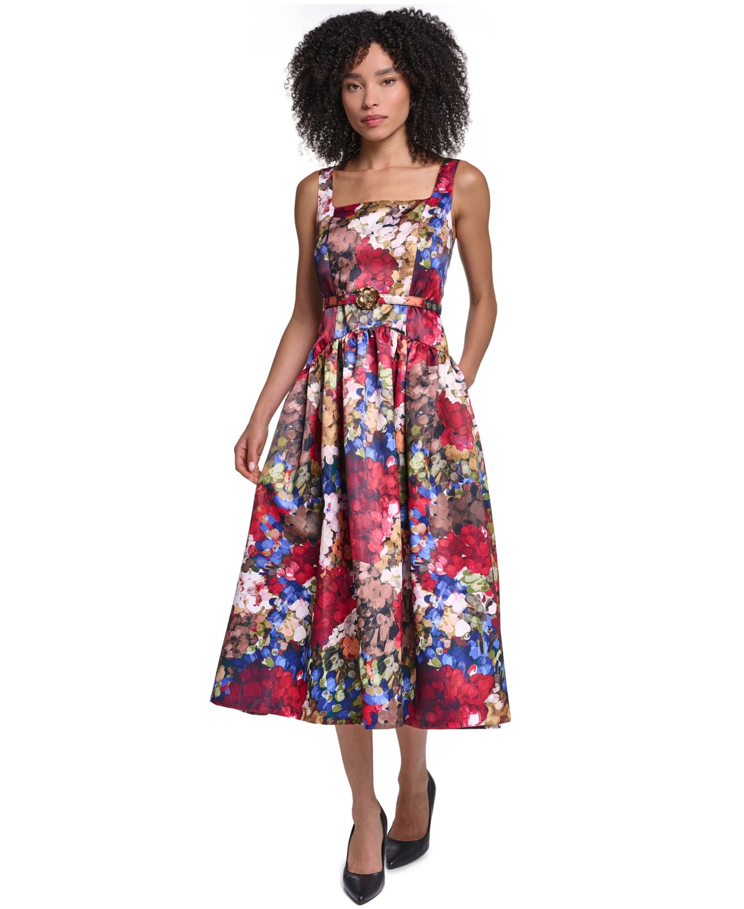 Women's Printed Satin Drop Waist Midi Dress