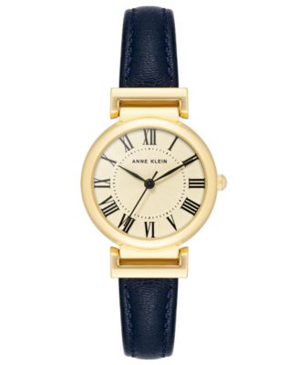 Women's Quartz Gold-Tone Case Navy Leather Strap Watch 28mm x 31mm