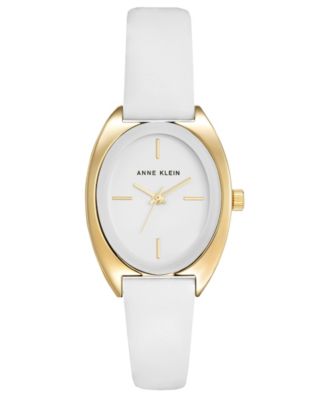 Women's Quartz White Oval Dial White Leather Strap Watch 27.5mm x 35.6mm