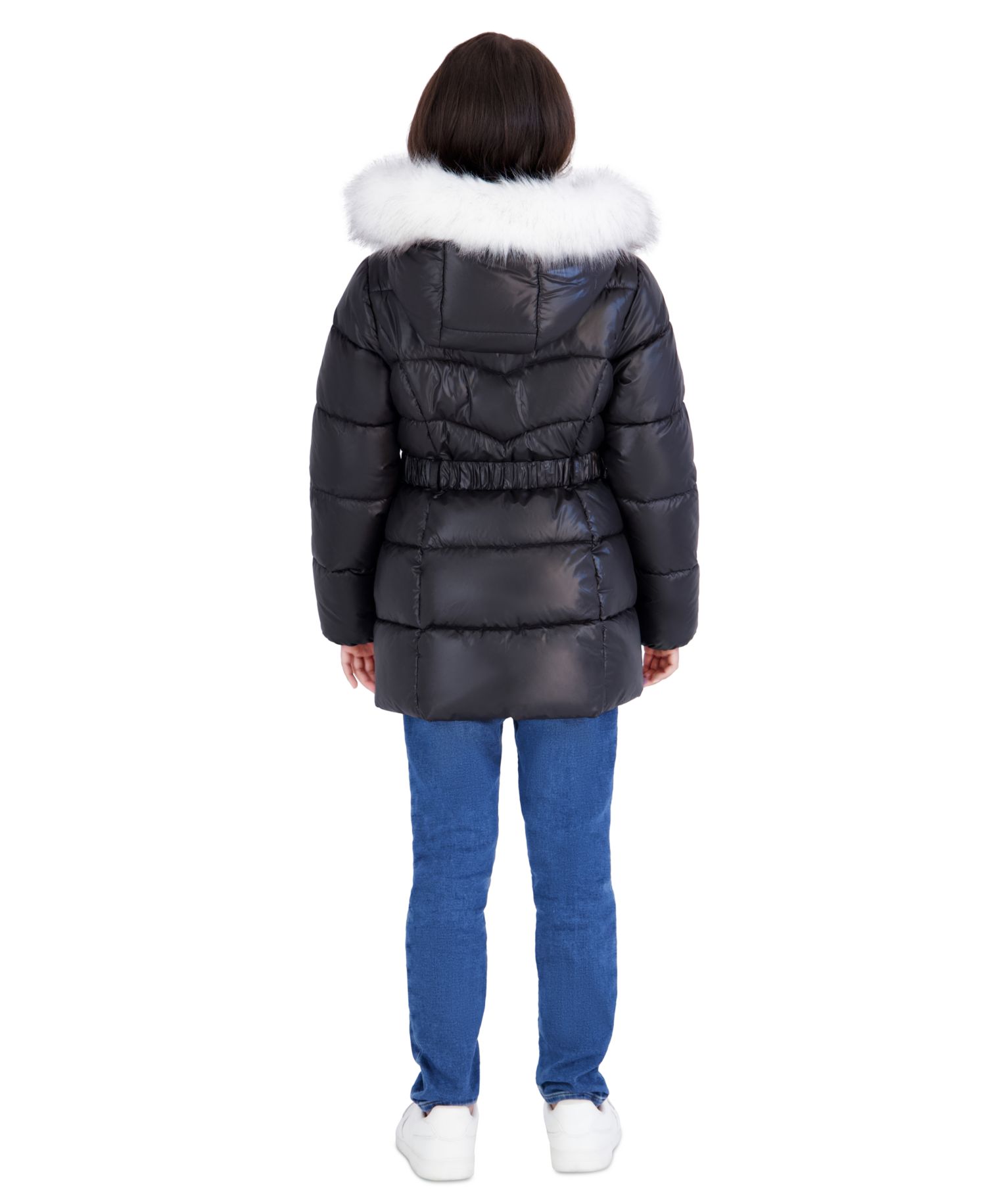 Girls' 5-16 Belted Stadium Length MK Logo Long-Sleeve Jacket