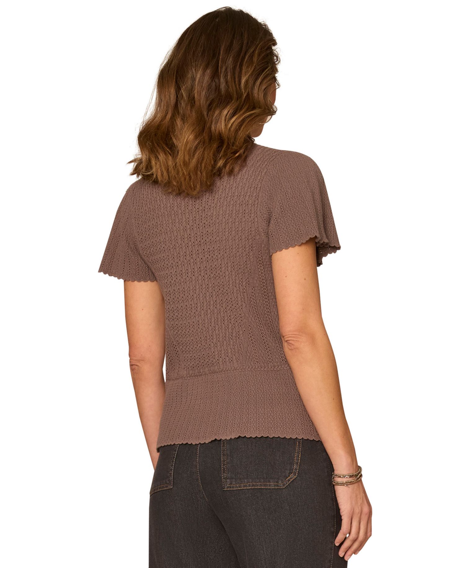 Women's Flounce Short-Sleeve Crochet Top