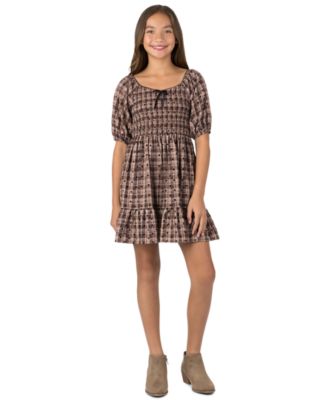 Girls' 7-16 Smocked Bodice Short-Sleeve Dress