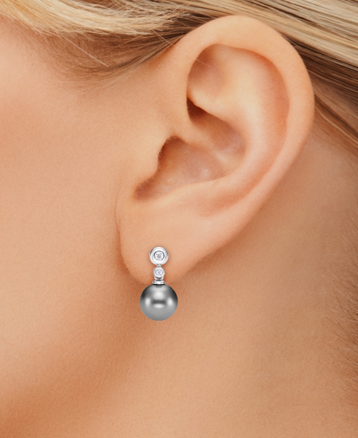 Macy's Cultured Tahitian Pearl & Diamond (0.08 ct. t.w.) Stud Earrings
