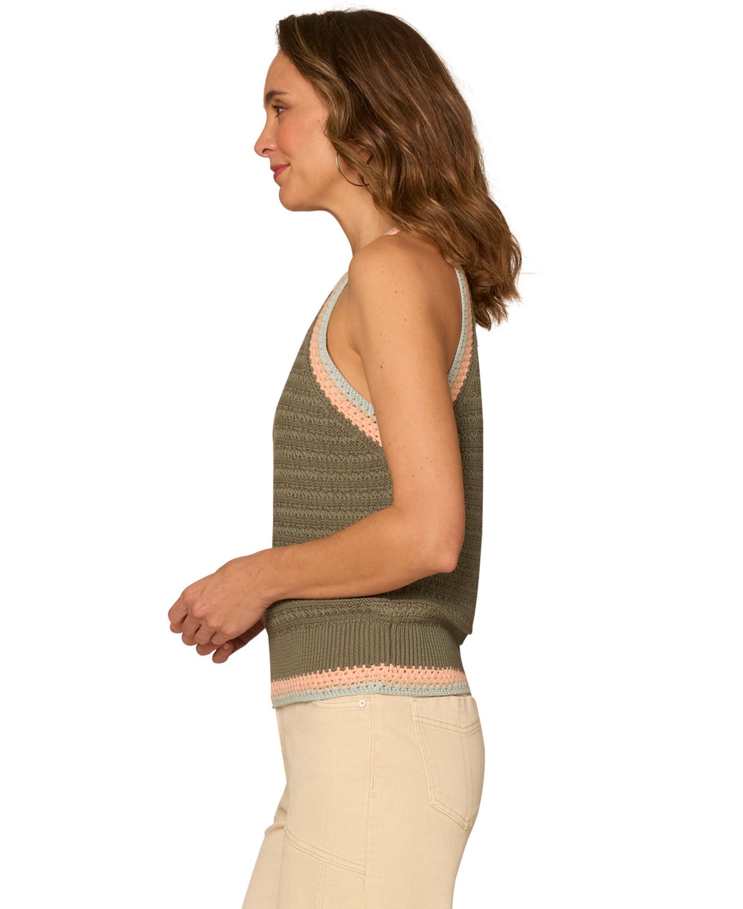 Women's Stripe Crochet Detail Sweater Tank Top