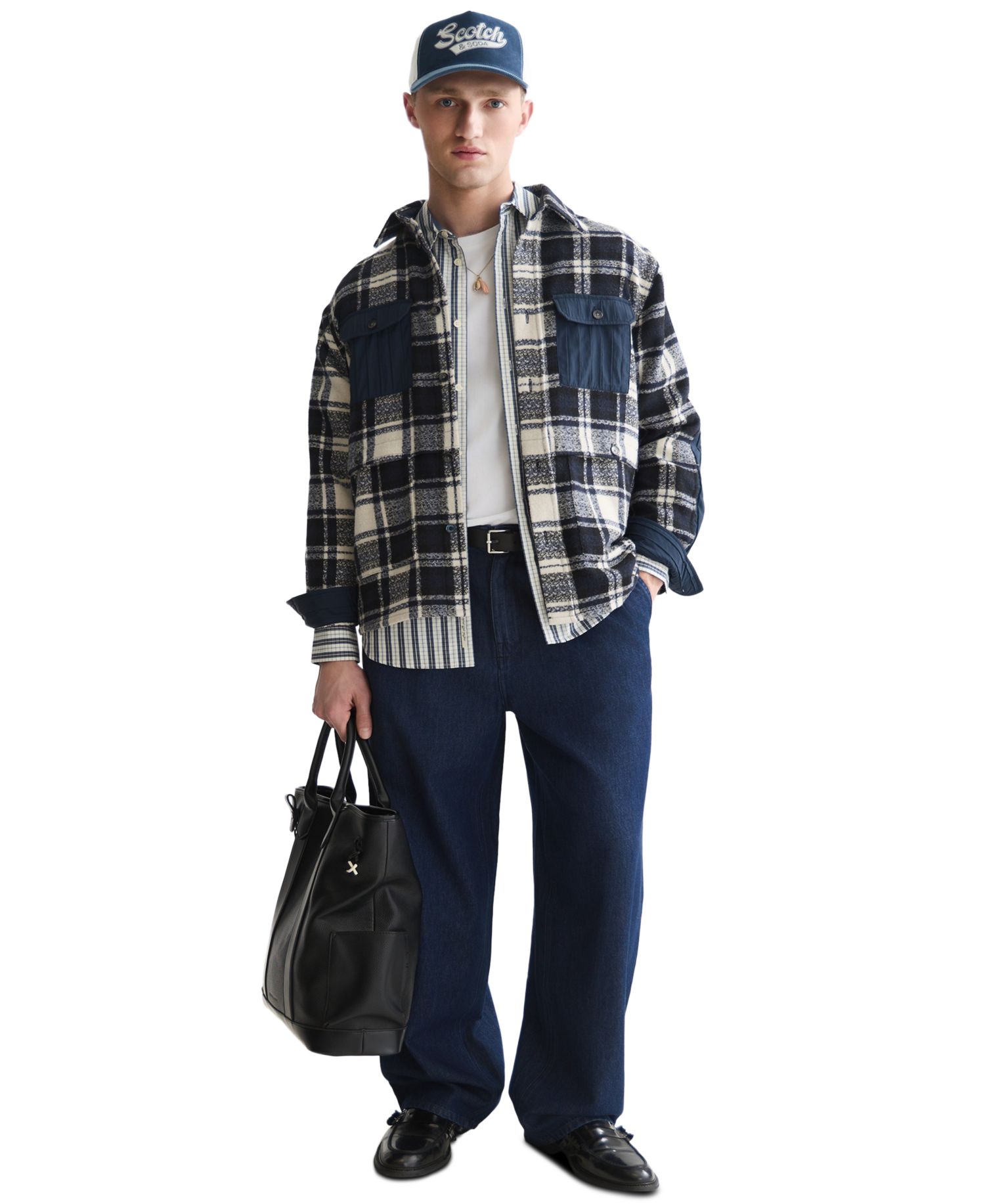 Men's Patchwork Relaxed-Fit Shacket