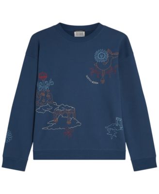 Men's Placed Embroidered Artwork Crewneck Sweatshirt