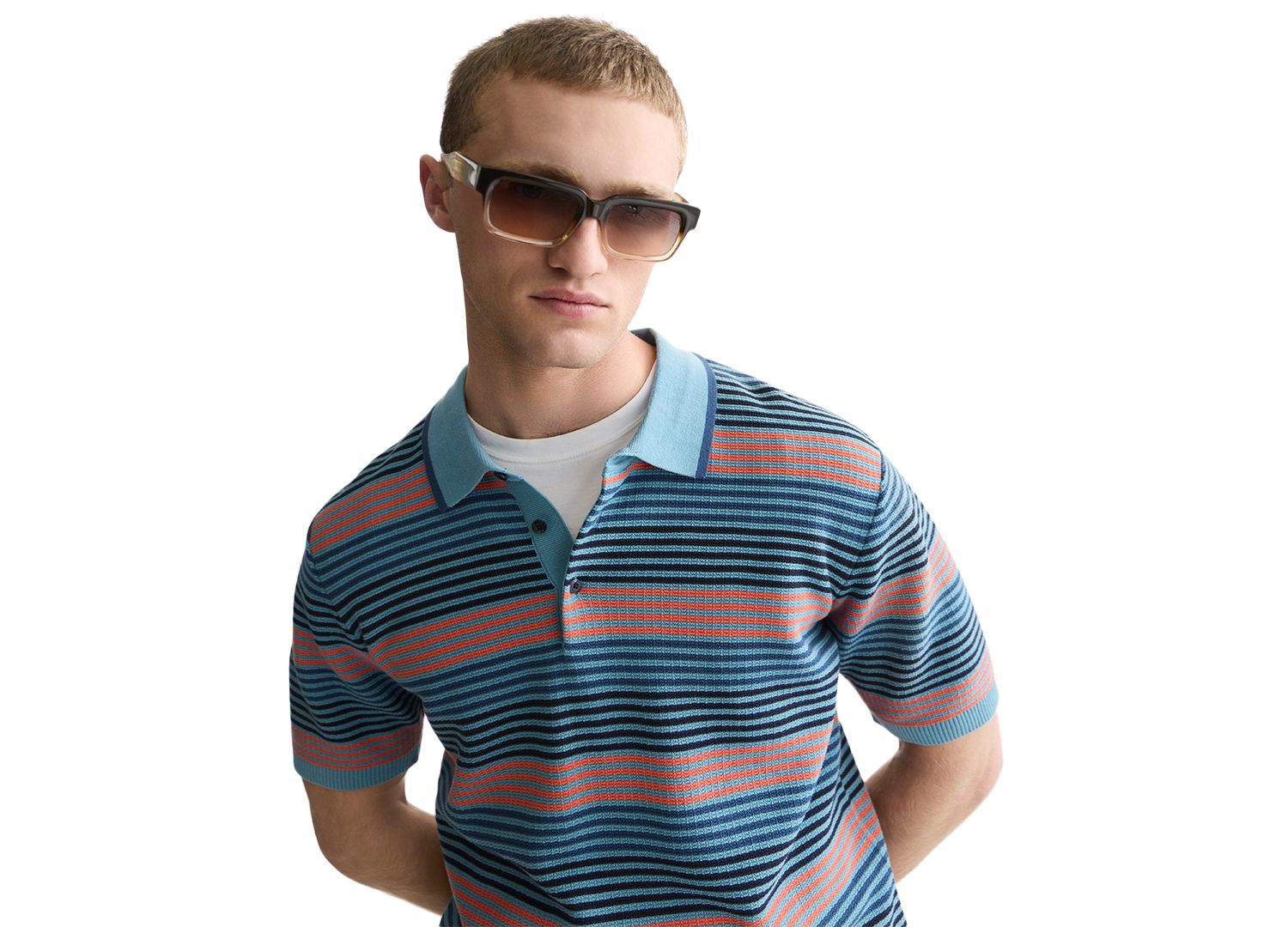Men's Striped Knitted Regular-Fit Polo Shirt