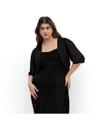 black chiffon shrug for dresses Widow Chiffon Bell Sleeve Shrug