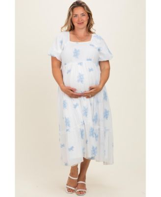 Plus Size Ivory Floral Print Ruffle Hem Midi Dress