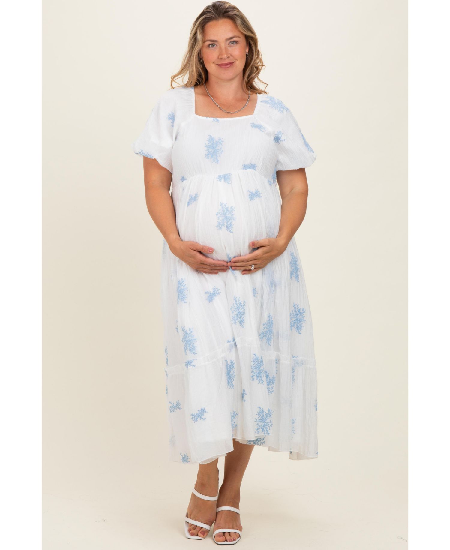 Plus Size Ivory Floral Print Ruffle Hem Midi Dress