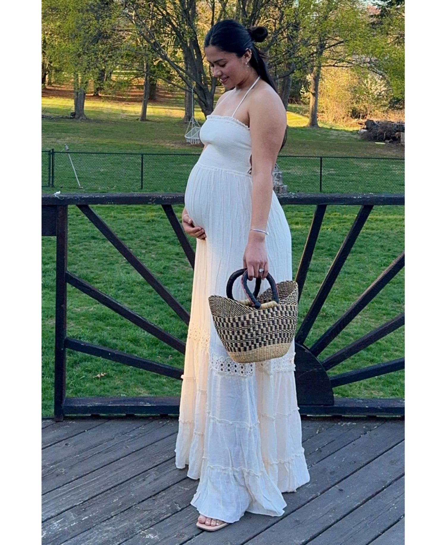 Women's Cream Smocked Open Back Maxi Dress