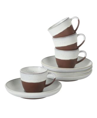 William Crest 8 Piece Cup and Saucer Set, 4piece 3.5oz Stoneware Cups and 4 piece5.5" Saucers
