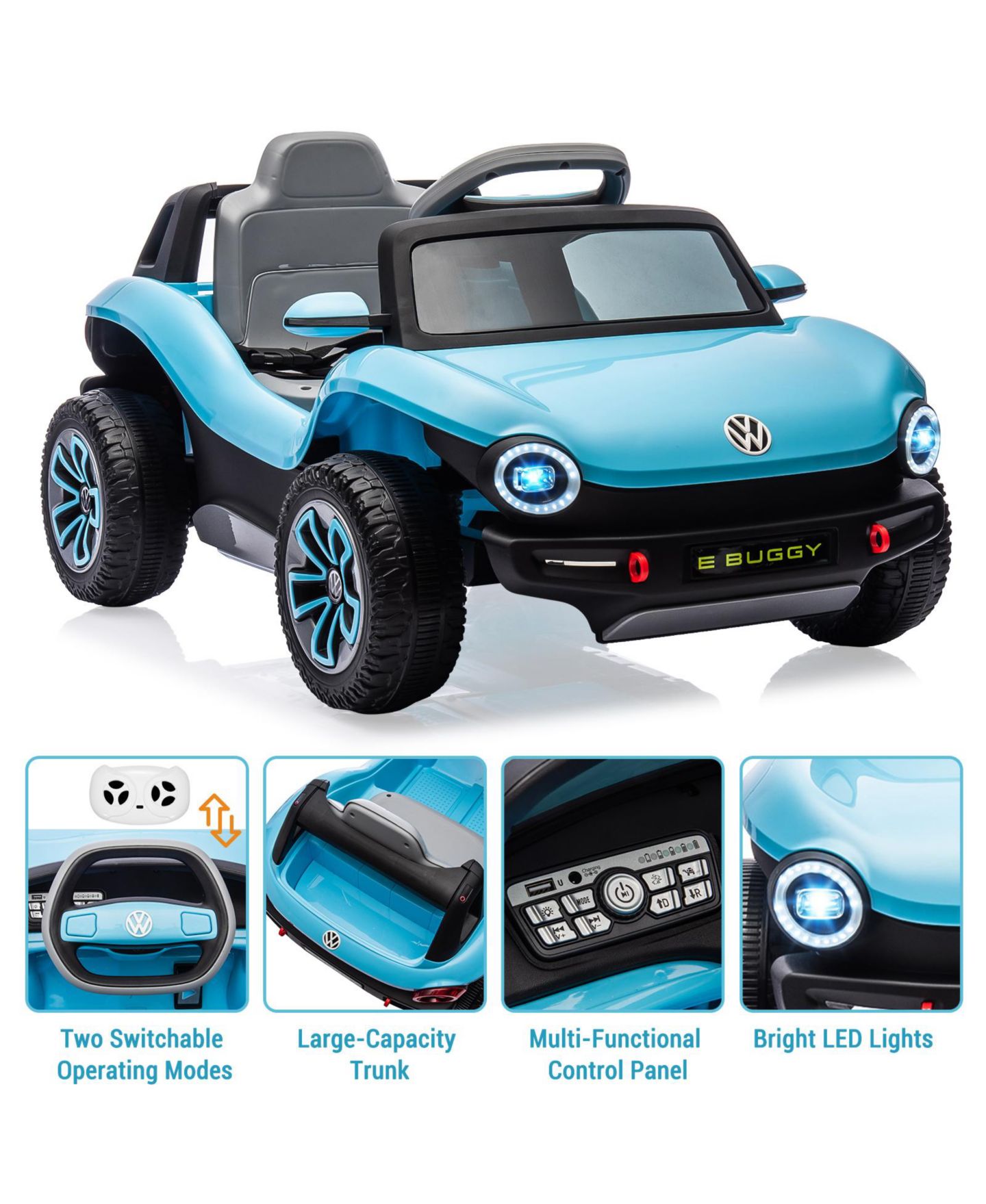 Детская игрушка homfan Licensed Volkswagen Beetle 12V Ride-On Car with Remote Control, LED Lights, Music, 66 lb Capacity, Ages 3+, цвет: Синий — фото 2