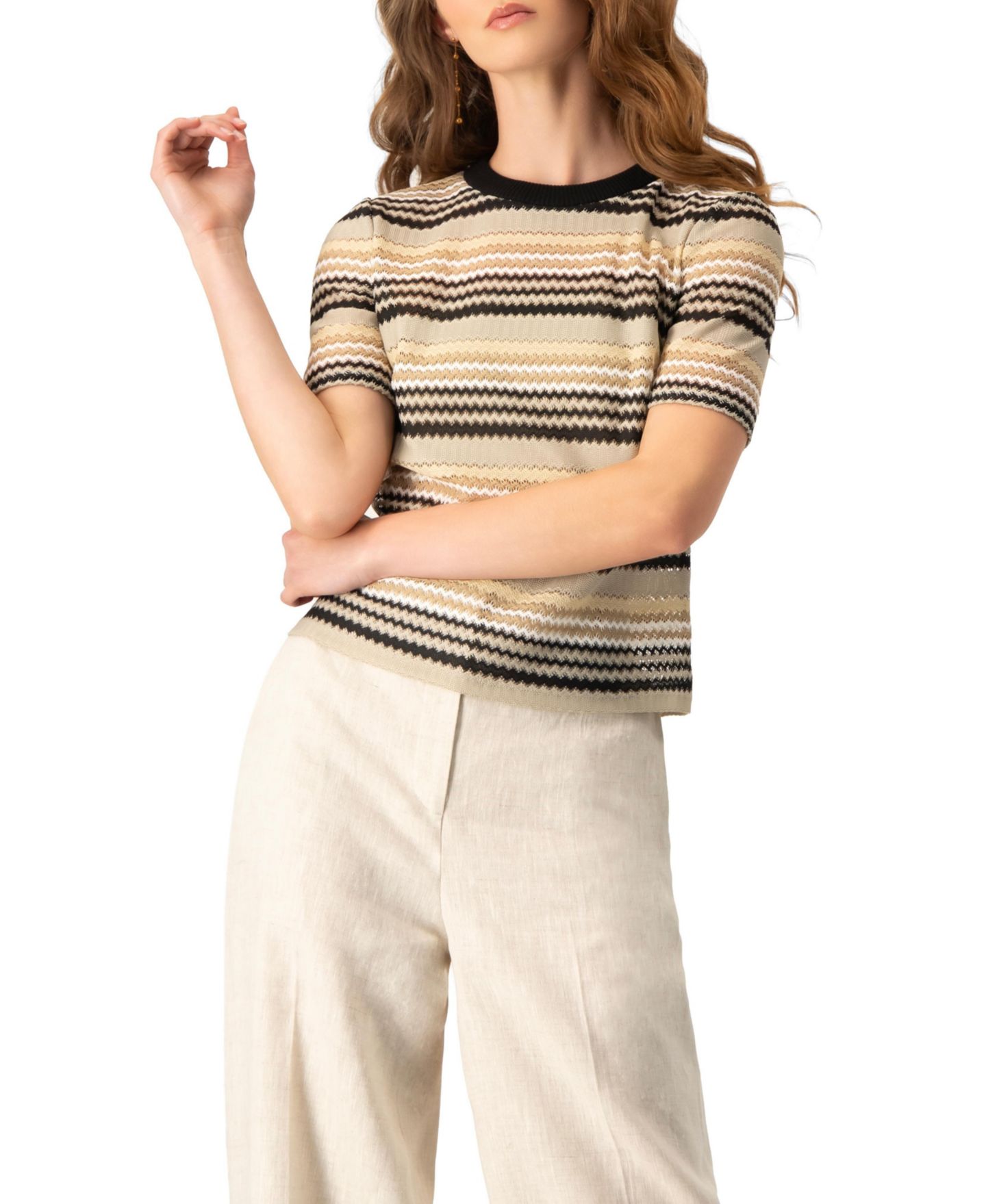 Женский топ Ivonne Chevron Stripe Crochet Knit, цвет: Бежевый — фото 1