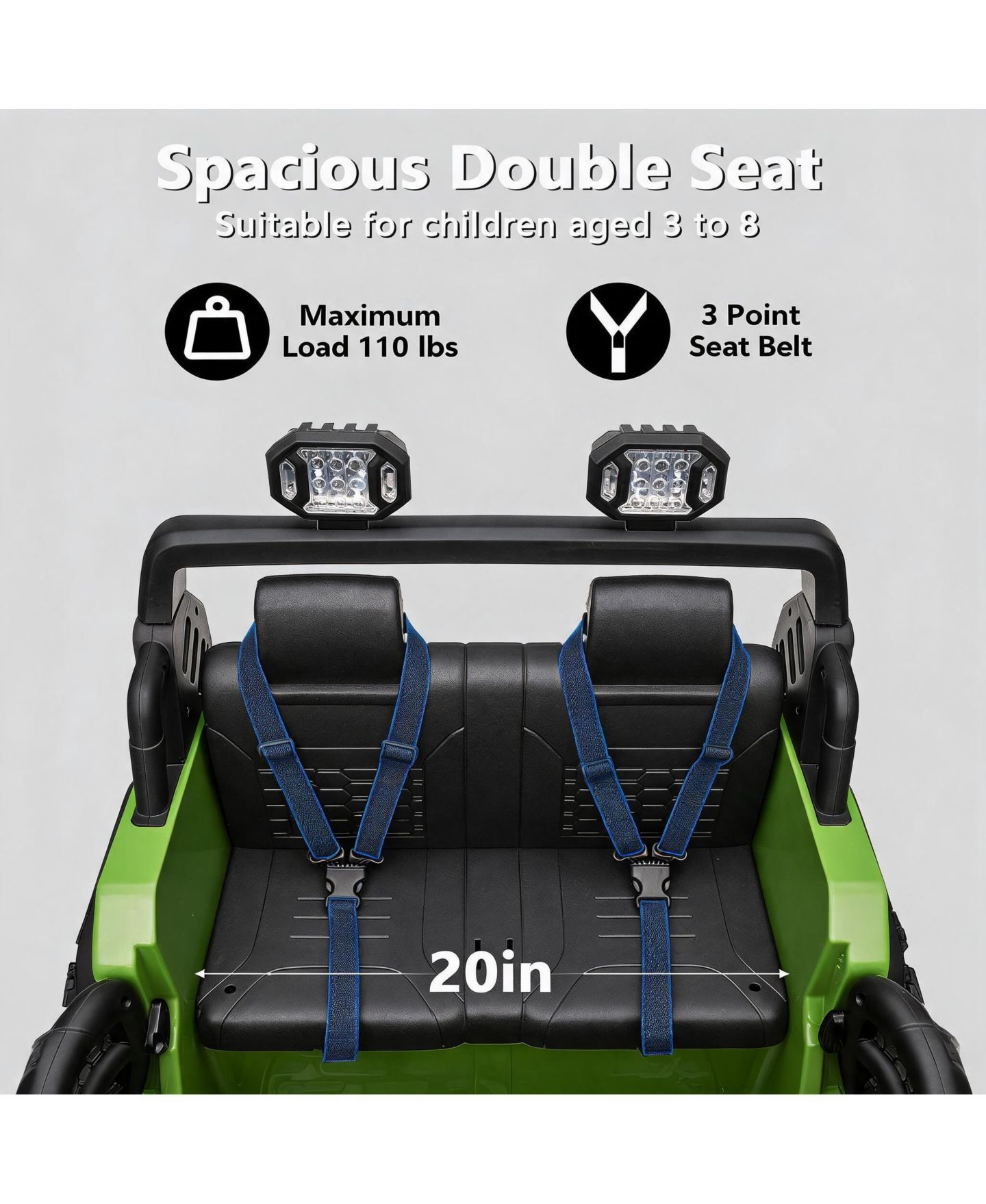 Детские игрушки homfan 24V 2-Seater Electric Ride-On Car Motor, 20" Extra Wide Seat, 3-Speed, Parental Remote, Wireless Music, LED Lights, Safety Belt, UTV, Gift — фото 5