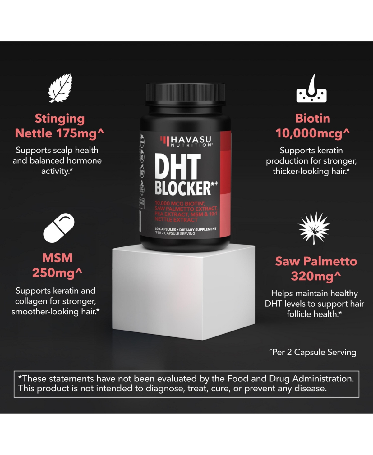 Havasu Nutrition Dht Blocker for Men with Biotin 10000mcg Saw Palmetto and Msm Hair Support, 30 Servings